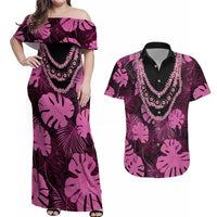 Pink Hawaii Kukui Nut Lei Couples Matching Off Shoulder Maxi Dress and Hawaiian Shirt Hawaiian Pattern Monstera Tropical Vibes LT14 Pink - Polynesian Pride