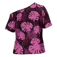 Pink Hawaii Kukui Nut Lei Cross Shoulder Shirt Hawaiian Pattern Monstera Tropical Vibes - Polynesian Pride