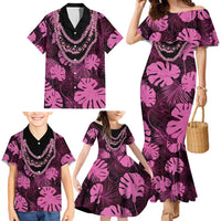 Pink Hawaii Kukui Nut Lei Family Matching Mermaid Dress and Hawaiian Shirt Hawaiian Pattern Monstera Tropical Vibes - Polynesian Pride