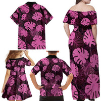 Pink Hawaii Kukui Nut Lei Family Matching Off Shoulder Maxi Dress and Hawaiian Shirt Hawaiian Pattern Monstera Tropical Vibes - Polynesian Pride