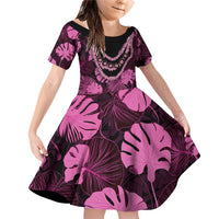 Pink Hawaii Kukui Nut Lei Family Matching Off Shoulder Short Dress and Hawaiian Shirt Hawaiian Pattern Monstera Tropical Vibes - Polynesian Pride