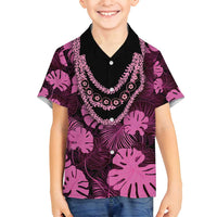 Pink Hawaii Kukui Nut Lei Family Matching Off Shoulder Short Dress and Hawaiian Shirt Hawaiian Pattern Monstera Tropical Vibes - Polynesian Pride