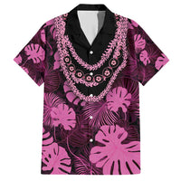 Pink Hawaii Kukui Nut Lei Family Matching Short Sleeve Bodycon Dress and Hawaiian Shirt Hawaiian Pattern Monstera Tropical Vibes - Polynesian Pride