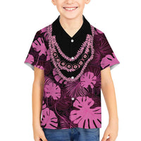 Pink Hawaii Kukui Nut Lei Family Matching Tank Maxi Dress and Hawaiian Shirt Hawaiian Pattern Monstera Tropical Vibes - Polynesian Pride