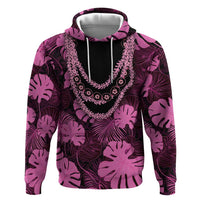 Pink Hawaii Kukui Nut Lei Hoodie Hawaiian Pattern Monstera Tropical Vibes - Polynesian Pride
