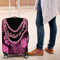 Pink Hawaii Kukui Nut Lei Luggage Cover Hawaiian Pattern Monstera Tropical Vibes - Polynesian Pride