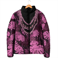 Pink Hawaii Kukui Nut Lei Padded Jacket Hawaiian Pattern Monstera Tropical Vibes - Polynesian Pride