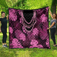 Pink Hawaii Kukui Nut Lei Quilt Hawaiian Pattern Monstera Tropical Vibes - Polynesian Pride
