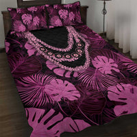 Pink Hawaii Kukui Nut Lei Quilt Bed Set Hawaiian Pattern Monstera Tropical Vibes - Polynesian Pride