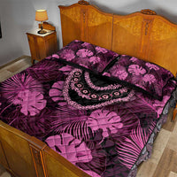 Pink Hawaii Kukui Nut Lei Quilt Bed Set Hawaiian Pattern Monstera Tropical Vibes - Polynesian Pride