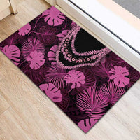 Pink Hawaii Kukui Nut Lei Rubber Doormat Hawaiian Pattern Monstera Tropical Vibes - Polynesian Pride