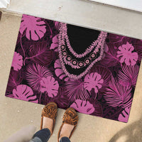 Pink Hawaii Kukui Nut Lei Rubber Doormat Hawaiian Pattern Monstera Tropical Vibes - Polynesian Pride