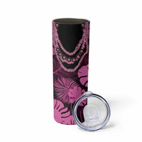 Pink Hawaii Kukui Nut Lei Skinny Tumbler Hawaiian Pattern Monstera Tropical Vibes - Polynesian Pride