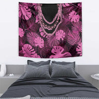 Pink Hawaii Kukui Nut Lei Tapestry Hawaiian Pattern Monstera Tropical Vibes - Polynesian Pride