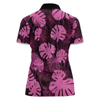 Pink Hawaii Kukui Nut Lei Women Polo Shirt Hawaiian Pattern Monstera Tropical Vibes - Polynesian Pride