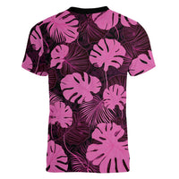 Pink Hawaii Kukui Nut Lei Women V-Neck T-Shirt Hawaiian Pattern Monstera Tropical Vibes - Polynesian Pride