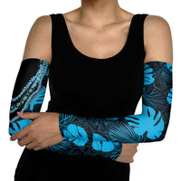Blue Hawaii Kukui Nut Lei Arm Sleeves Hawaiian Pattern Monstera Tropical Vibes - Polynesian Pride