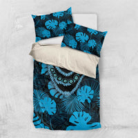 Blue Hawaii Kukui Nut Lei Bedding Set Hawaiian Pattern Monstera Tropical Vibes - Polynesian Pride