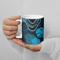 Blue Hawaii Kukui Nut Lei Ceramic Mug Hawaiian Pattern Monstera Tropical Vibes - Polynesian Pride