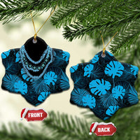 Blue Hawaii Kukui Nut Lei Ceramic Ornament Hawaiian Pattern Monstera Tropical Vibes - Polynesian Pride