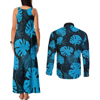 Blue Hawaii Kukui Nut Lei Couples Matching Tank Maxi Dress and Long Sleeve Button Shirt Hawaiian Pattern Monstera Tropical Vibes - Polynesian Pride