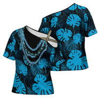 Blue Hawaii Kukui Nut Lei Cross Shoulder Shirt Hawaiian Pattern Monstera Tropical Vibes LT14 - Polynesian Pride