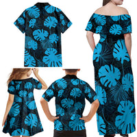 Blue Hawaii Kukui Nut Lei Family Matching Off Shoulder Maxi Dress and Hawaiian Shirt Hawaiian Pattern Monstera Tropical Vibes LT14 - Polynesian Pride