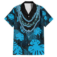 Blue Hawaii Kukui Nut Lei Family Matching Off Shoulder Maxi Dress and Hawaiian Shirt Hawaiian Pattern Monstera Tropical Vibes LT14 Dad's Shirt - Short Sleeve Blue - Polynesian Pride