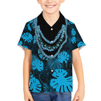 Blue Hawaii Kukui Nut Lei Family Matching Off Shoulder Maxi Dress and Hawaiian Shirt Hawaiian Pattern Monstera Tropical Vibes LT14 Son's Shirt Blue - Polynesian Pride
