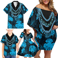 Blue Hawaii Kukui Nut Lei Family Matching Off Shoulder Short Dress and Hawaiian Shirt Hawaiian Pattern Monstera Tropical Vibes LT14 - Polynesian Pride