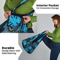 Blue Hawaii Kukui Nut Lei Grocery Bag Hawaiian Pattern Monstera Tropical Vibes - Polynesian Pride