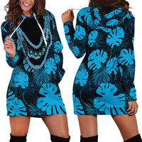 Blue Hawaii Kukui Nut Lei Hoodie Dress Hawaiian Pattern Monstera Tropical Vibes - Polynesian Pride