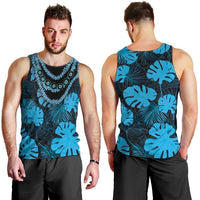 Blue Hawaii Kukui Nut Lei Men Tank Top Hawaiian Pattern Monstera Tropical Vibes - Polynesian Pride