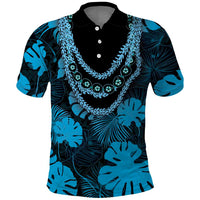 Blue Hawaii Kukui Nut Lei Polo Shirt Hawaiian Pattern Monstera Tropical Vibes LT14 Blue - Polynesian Pride
