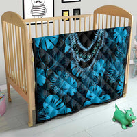 Blue Hawaii Kukui Nut Lei Quilt Hawaiian Pattern Monstera Tropical Vibes - Polynesian Pride