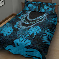 Blue Hawaii Kukui Nut Lei Quilt Bed Set Hawaiian Pattern Monstera Tropical Vibes - Polynesian Pride