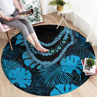 Blue Hawaii Kukui Nut Lei Round Carpet Hawaiian Pattern Monstera Tropical Vibes - Polynesian Pride