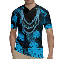 Blue Hawaii Kukui Nut Lei Rugby Jersey Hawaiian Pattern Monstera Tropical Vibes LT14 - Polynesian Pride
