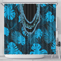 Blue Hawaii Kukui Nut Lei Shower Curtain Hawaiian Pattern Monstera Tropical Vibes - Polynesian Pride