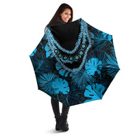 Blue Hawaii Kukui Nut Lei Umbrella Hawaiian Pattern Monstera Tropical Vibes - Polynesian Pride