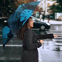 Blue Hawaii Kukui Nut Lei Umbrella Hawaiian Pattern Monstera Tropical Vibes - Polynesian Pride