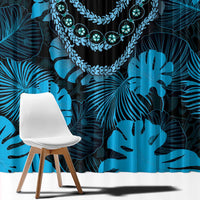 Blue Hawaii Kukui Nut Lei Window Curtain Hawaiian Pattern Monstera Tropical Vibes - Polynesian Pride