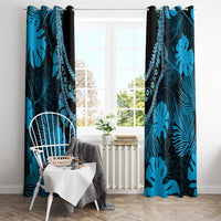 Blue Hawaii Kukui Nut Lei Window Curtain Hawaiian Pattern Monstera Tropical Vibes - Polynesian Pride