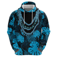 Blue Hawaii Kukui Nut Lei Zip Hoodie Hawaiian Pattern Monstera Tropical Vibes - Polynesian Pride