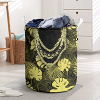 Yellow Hawaii Kukui Nut Lei Laundry Basket Hawaiian Pattern Monstera Tropical Vibes - Polynesian Pride