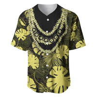 Yellow Hawaii Kukui Nut Lei Baseball Jersey Hawaiian Pattern Monstera Tropical Vibes - Polynesian Pride