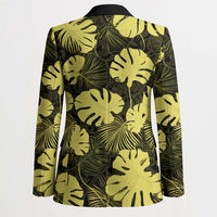 Yellow Hawaii Kukui Nut Lei Blazer Hawaiian Pattern Monstera Tropical Vibes - Polynesian Pride