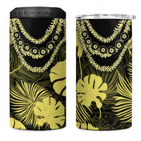 Yellow Hawaii Kukui Nut Lei 4 in 1 Can Cooler Tumbler Hawaiian Pattern Monstera Tropical Vibes - Polynesian Pride