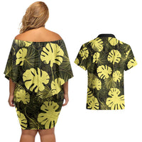 Yellow Hawaii Kukui Nut Lei Couples Matching Off Shoulder Short Dress and Hawaiian Shirt Hawaiian Pattern Monstera Tropical Vibes LT14 - Polynesian Pride