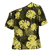 Yellow Hawaii Kukui Nut Lei Cross Shoulder Shirt Hawaiian Pattern Monstera Tropical Vibes - Polynesian Pride